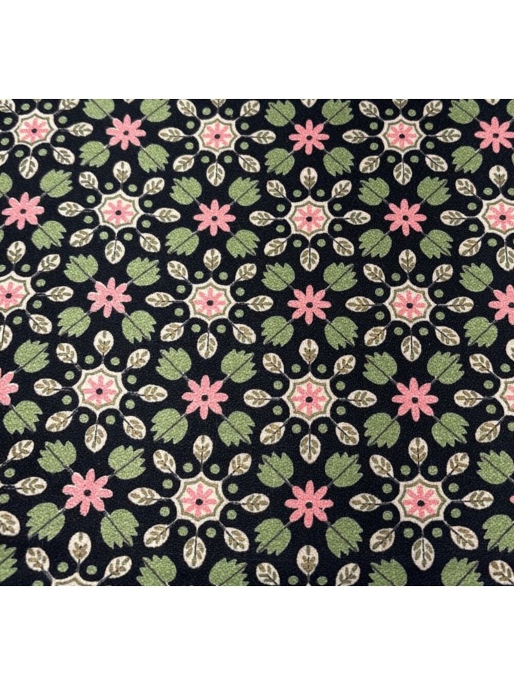 1/2 yard x 46" Upholstery Fabric Pink Flowers Green Leaves Black Background Char